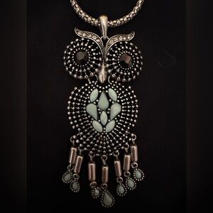 Elegant Silver and Mint Owl Pendant Necklace